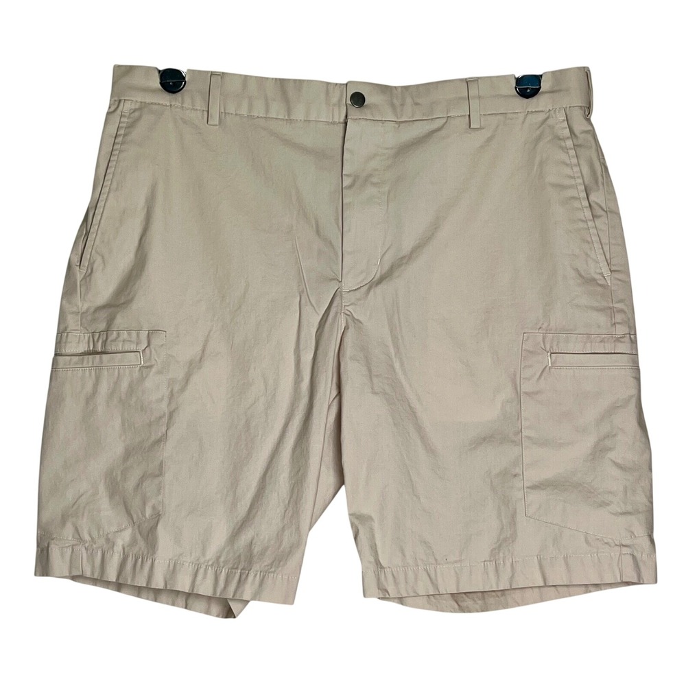 Van Heusen Mens 38 Beige Stretch Cotton Cargo Shorts 9.5 Inseam Tan Elastic Back